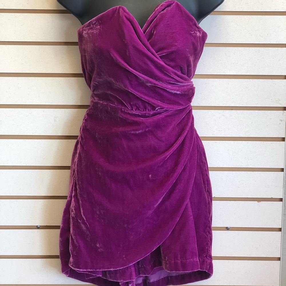 COPY - Free People Fuchsia Velour Strapless Romper. Size L
